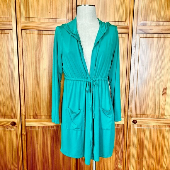 Torrid 1 1X Super Soft Knits Lightweight Hooded Cardigan w/ Pockets Blue Green - Picture 3 of 8